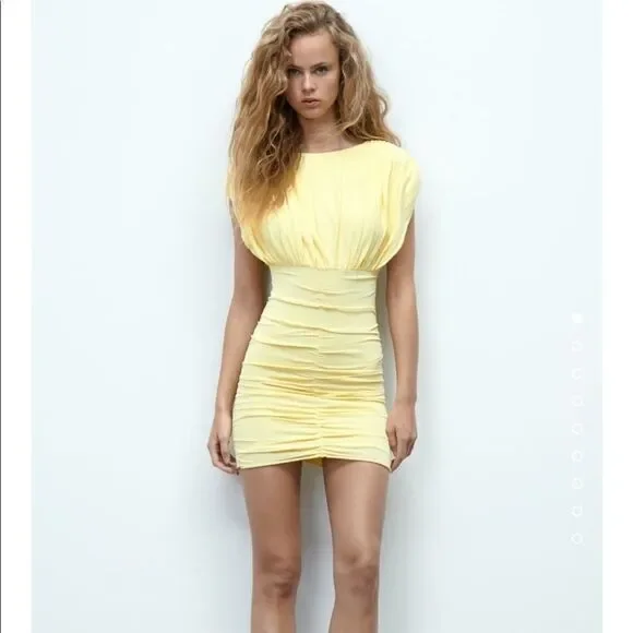 Zara butter yellow draped knit dress NWT - Picture 8 of 12
